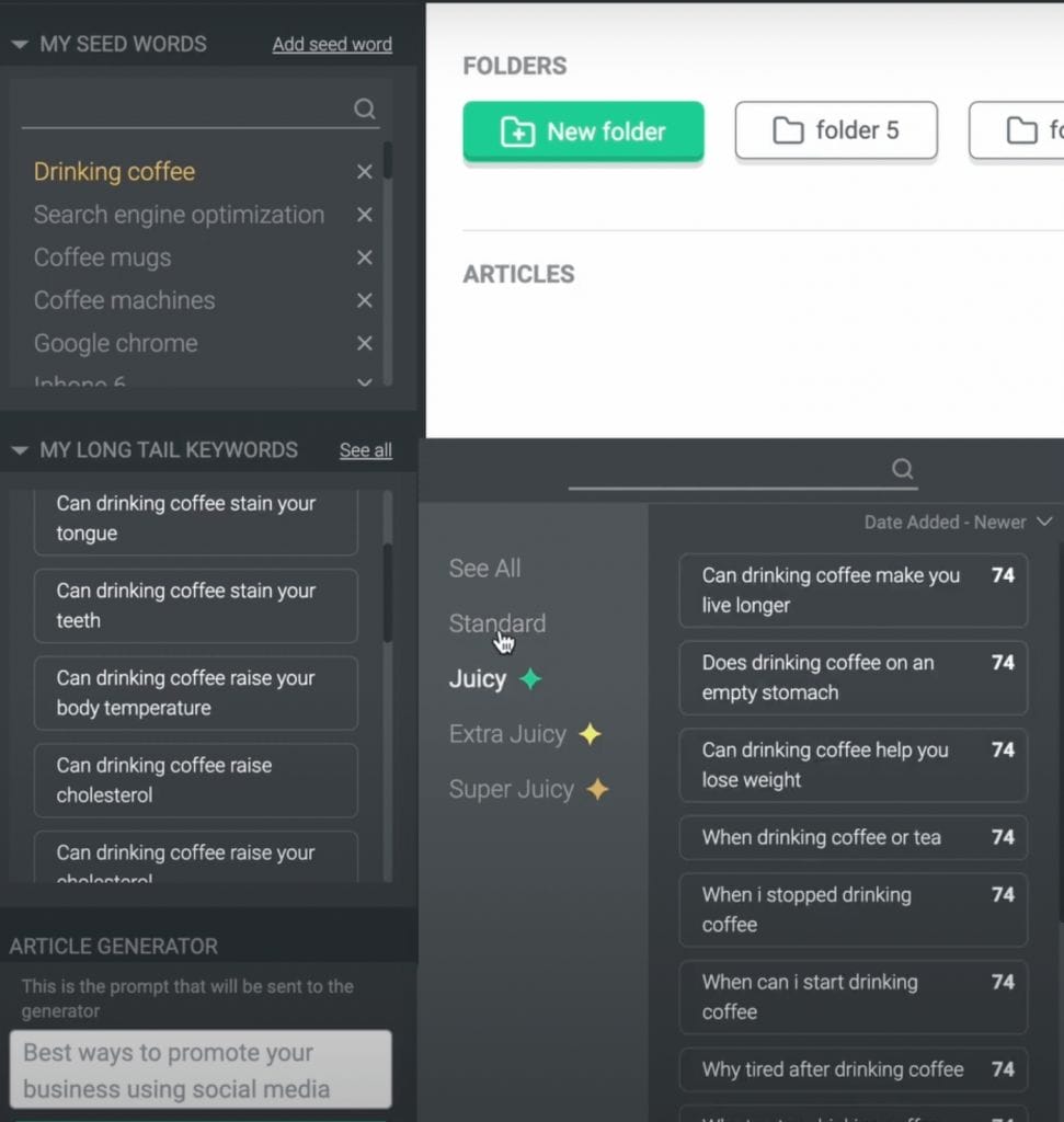 Juice ai seed keyword feature 