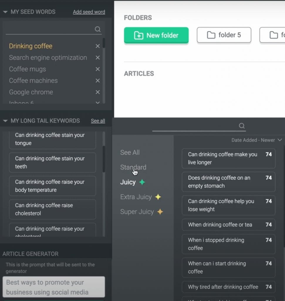Juice ai seed keyword feature